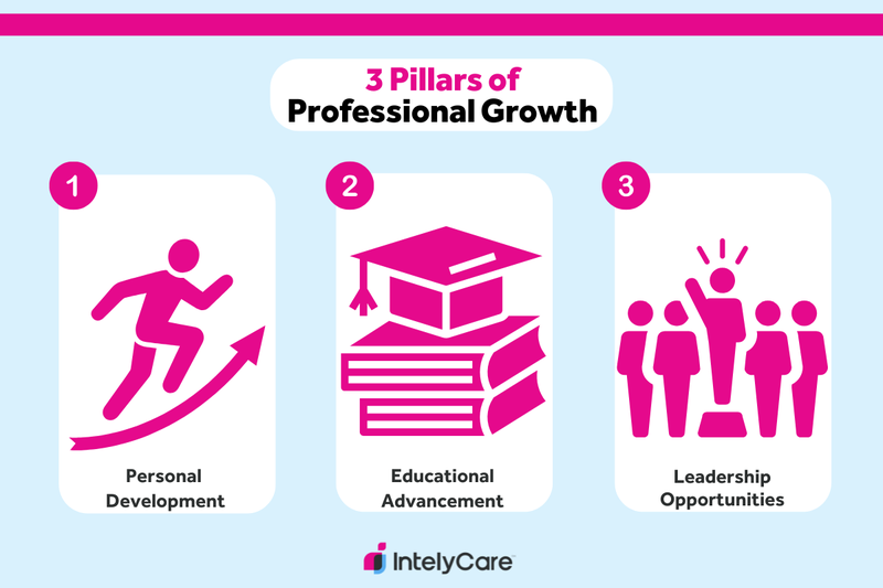 Graphic showing 3 pillars of professional growth.