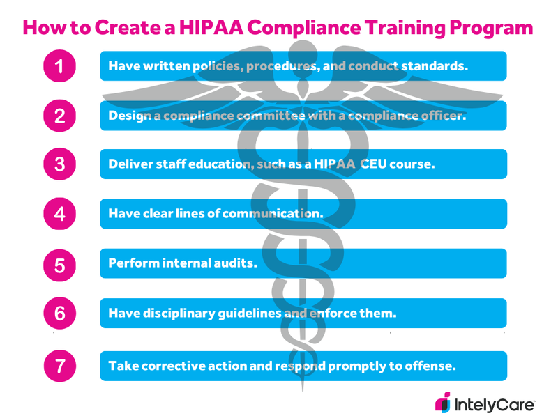 Graphic showing 7 steps for creating a HIPAA compliance program.