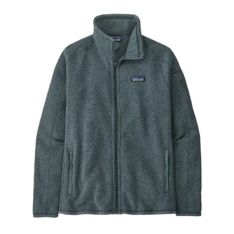 Gray Patagonia zip-up fleece jacket.