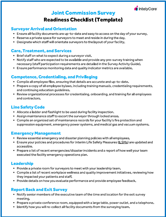 Joint Commission Survey readiness checklist template thumbnail image with blue border