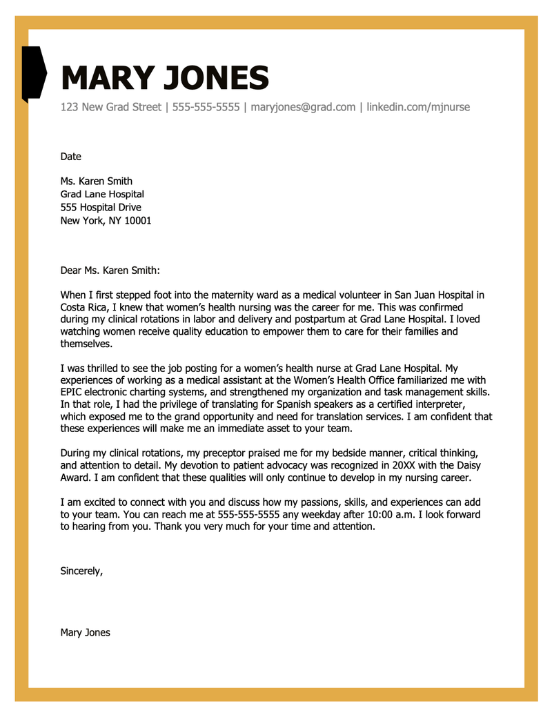 Sample new grad nurse cover letter template