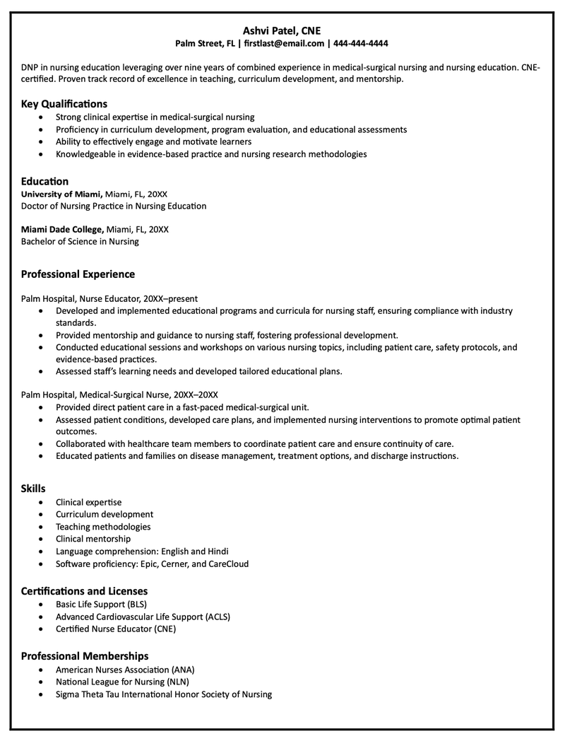 Image of nurse educator resume.