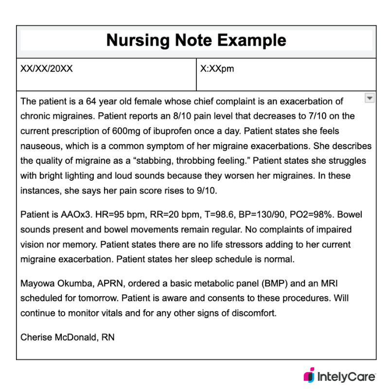 A sample nursing note.