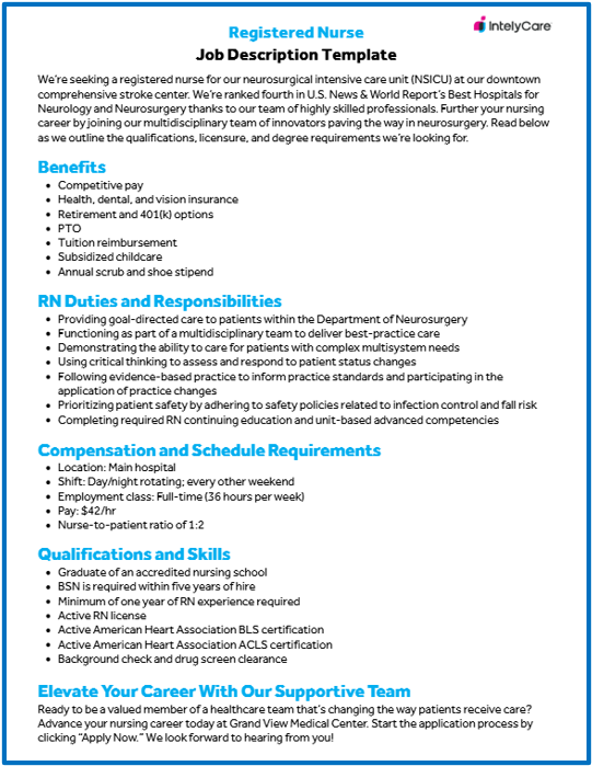 Thumbnail image of a downloadable Registered Nurse (RN) job description template