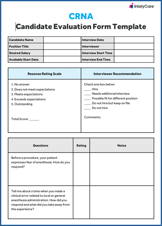 Download Your Free CRNA Candidate Evaluation Form Template