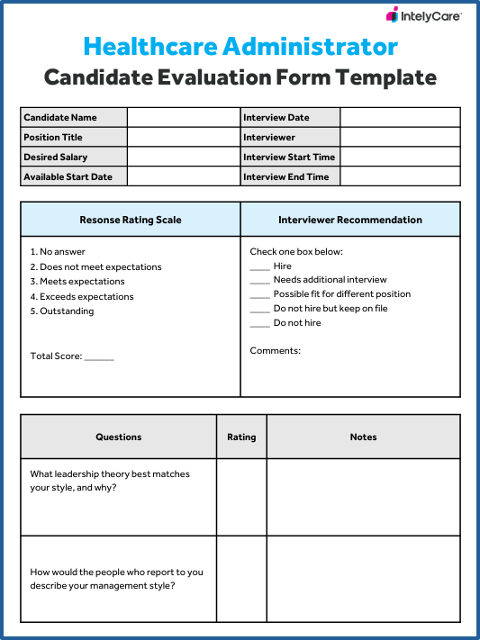 Download Your Free Healthcare Administrator Candidate Evaluation Form Template