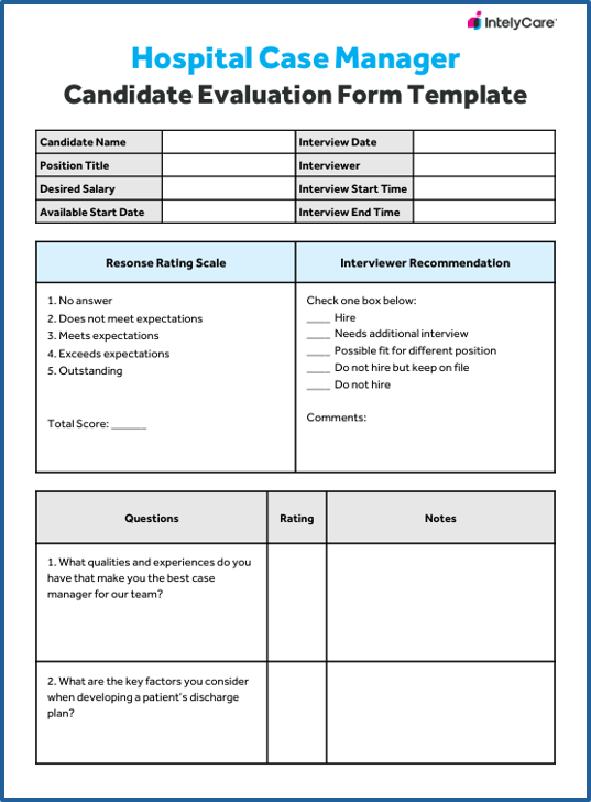 Download Your Free Hospital Case Manager Candidate Evaluation Form Template
