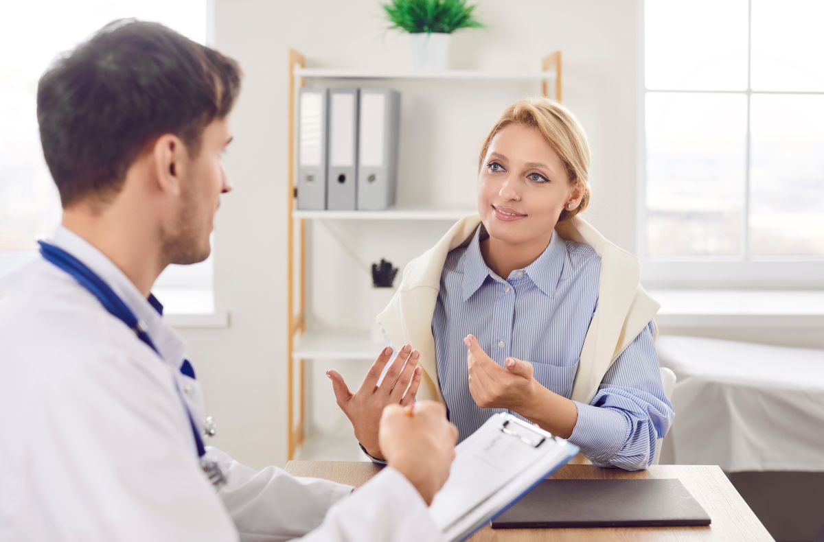 Clinician asking questions to job candidate in healthcare
