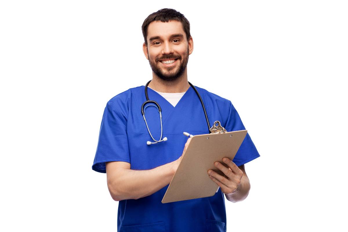 A nurse works on his med-surg nurse resume.