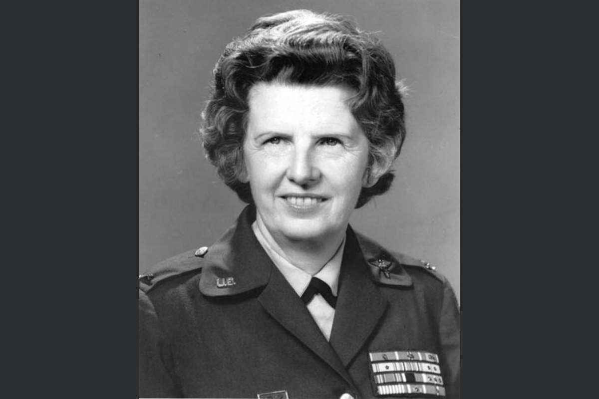 Black-and-white picture of nurse Ruby Bradley in her military uniform.