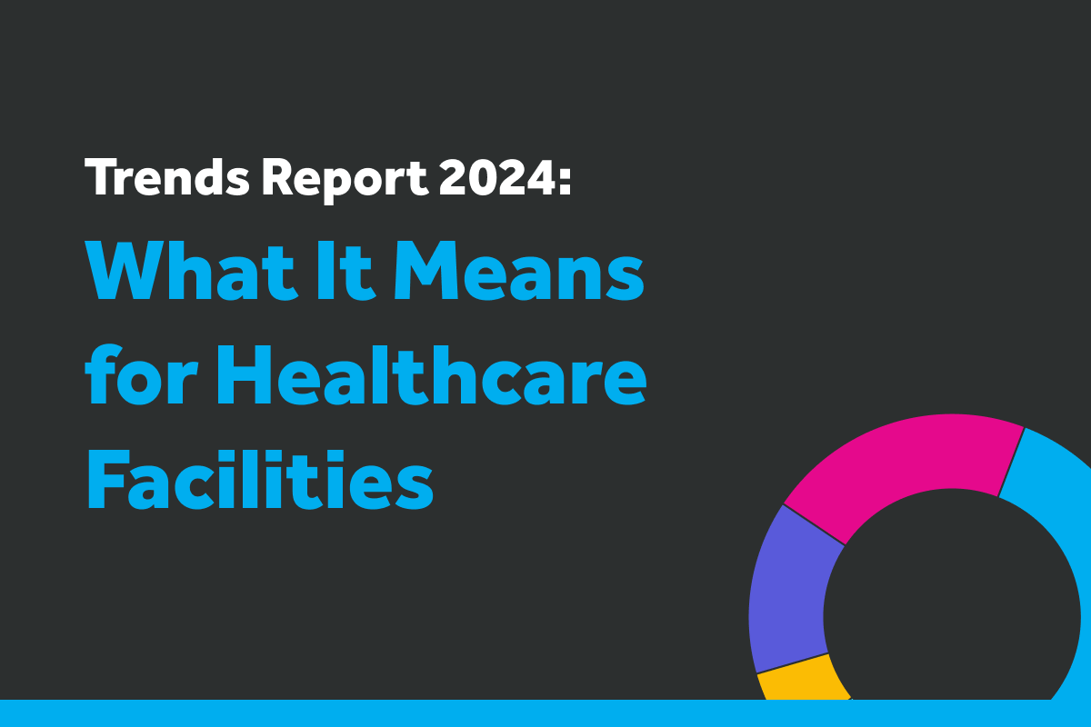Circle graph with the words Trends Report 2024: What It Means for Healthcare Facilities
