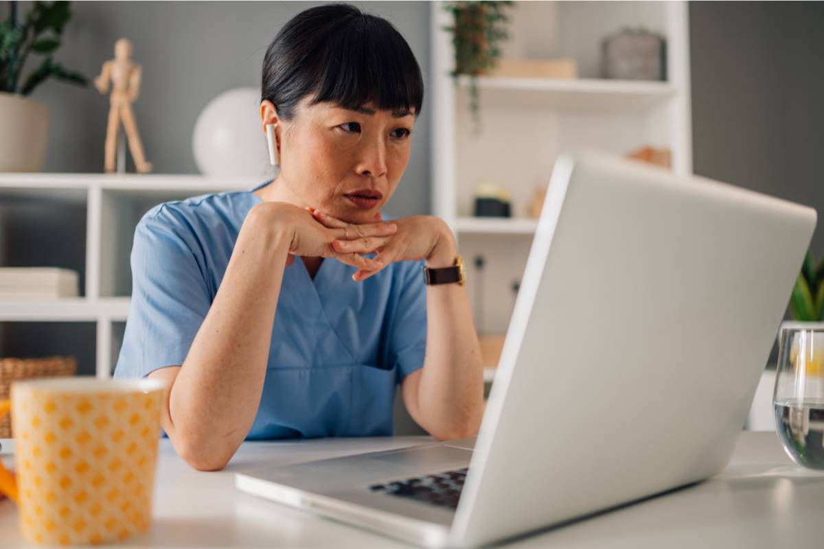 A nurse starts researching side hustles for nurses from home.