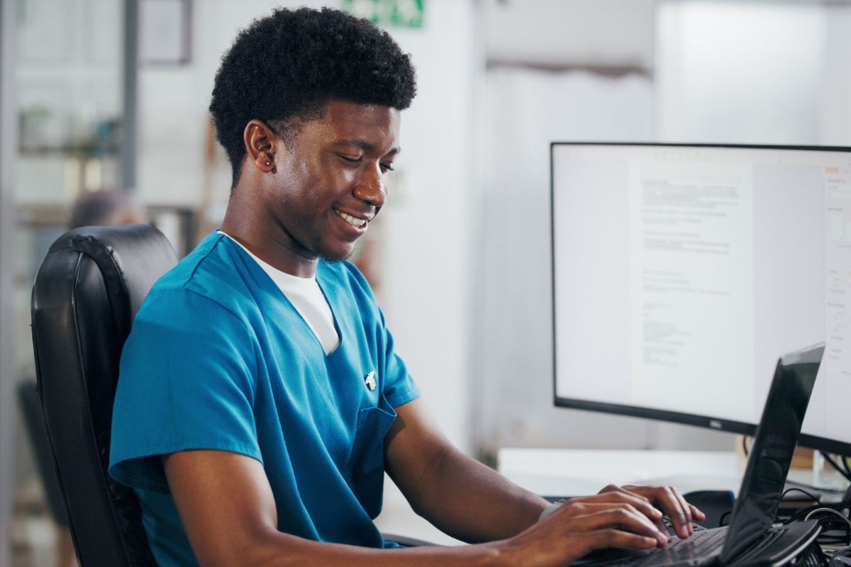 A nurse researches how to become a telehealth nurse so he can work from home.