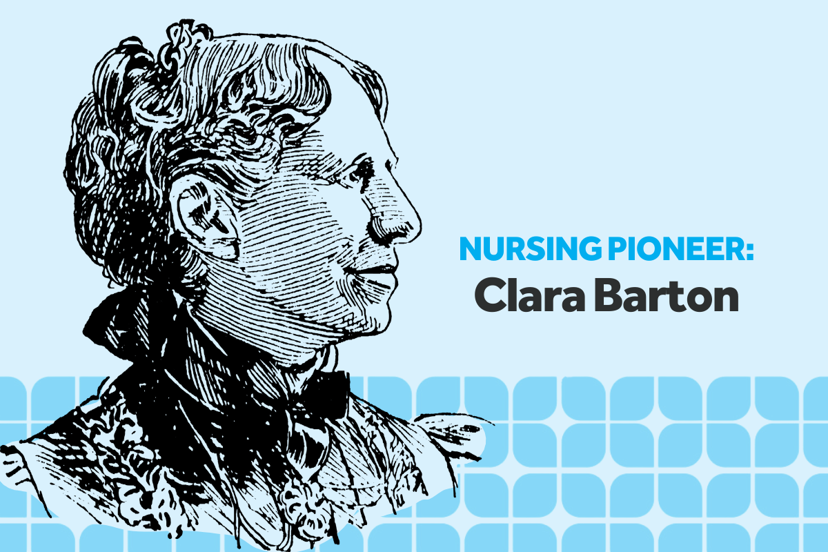 A graphic depicting, Who is Clara Barton?, with a blue background.